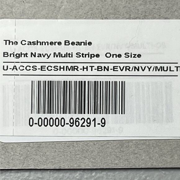 Everlane The Cashmere Beanie Hat OS Adult Bright Navy Green Multi Stripe Ribbed - Picture 5 of 5